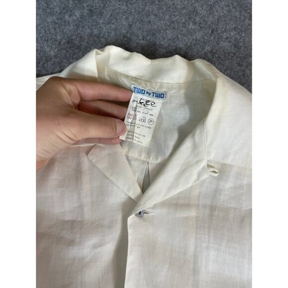Vintage Lee Two By Two Button Up Shirt Mens XL White Short Sleeve Ramie Classic - Picture 2 of 8